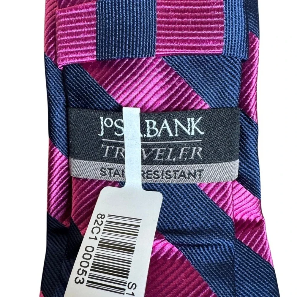 Jos A Bank Silk Striped Necktie Navy Blue Pink Mens Business Formal NWT - Picture 4 of 4